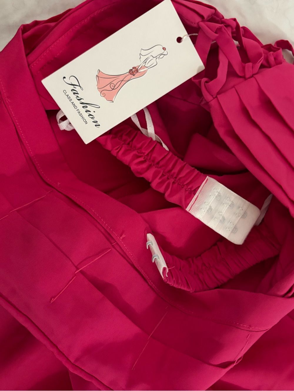 Strapless Fuchsia Ruffle-Detail Evening Gown - Picture 4 of 6